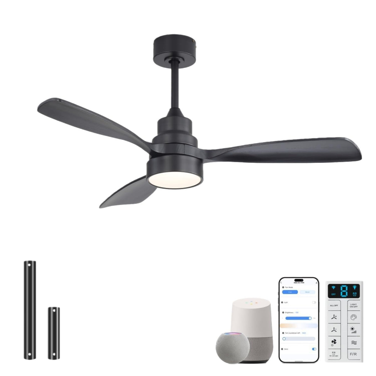 Sofucor 48 Inch Smart Wood Ceiling Fans with Lights, Flush/Downrod Mount