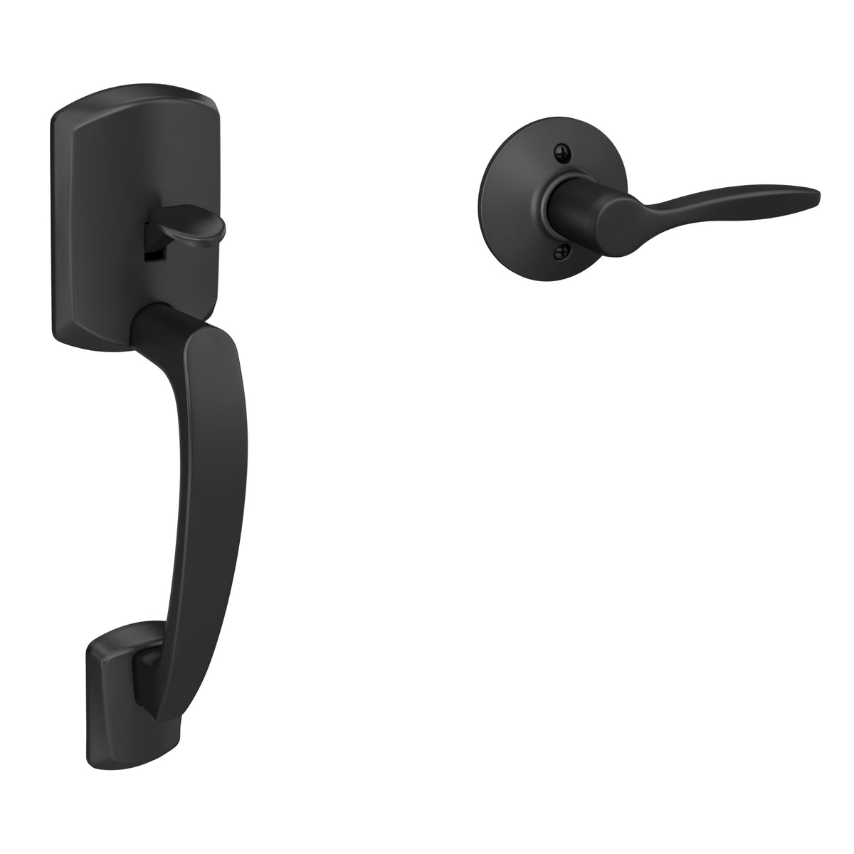 Schlage Greenwich Entry Handleset, Right Hand Delfayo Lever, Matte Black