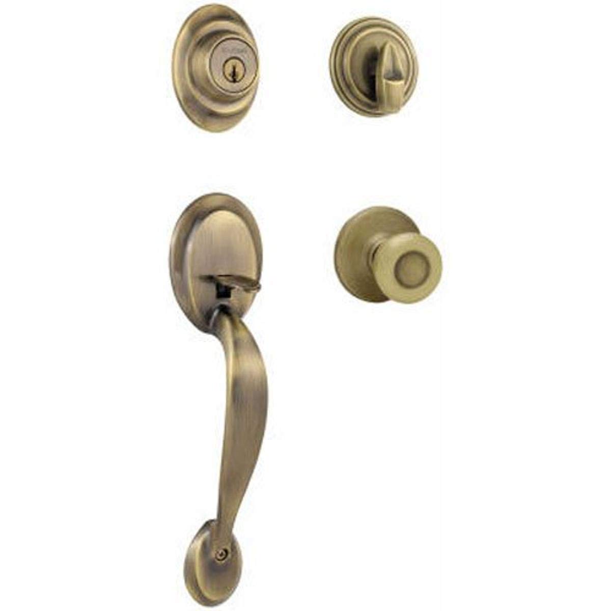 Kwikset Dakota Front Door Lock Handle and Deadbolt Set, Entry Handleset Exterior with Tylo Interior Door Knob, Polished Brass, Pick Resistant SmartKey Rekey Deadbolt Security