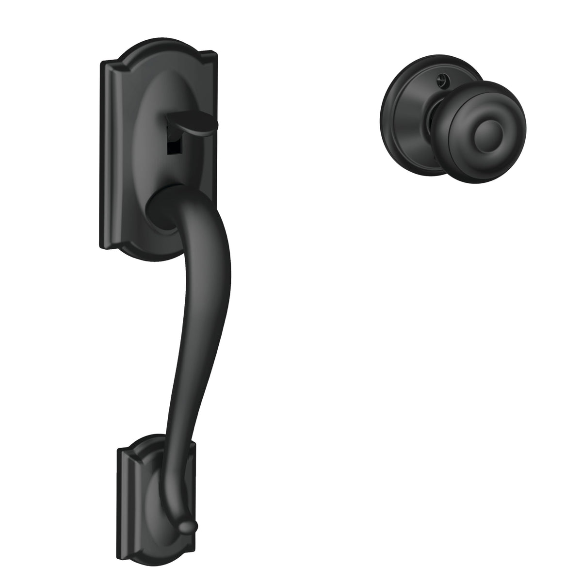Schlage Camelot Lower Half Entry Handleset, Georgian Knob, Matte Black