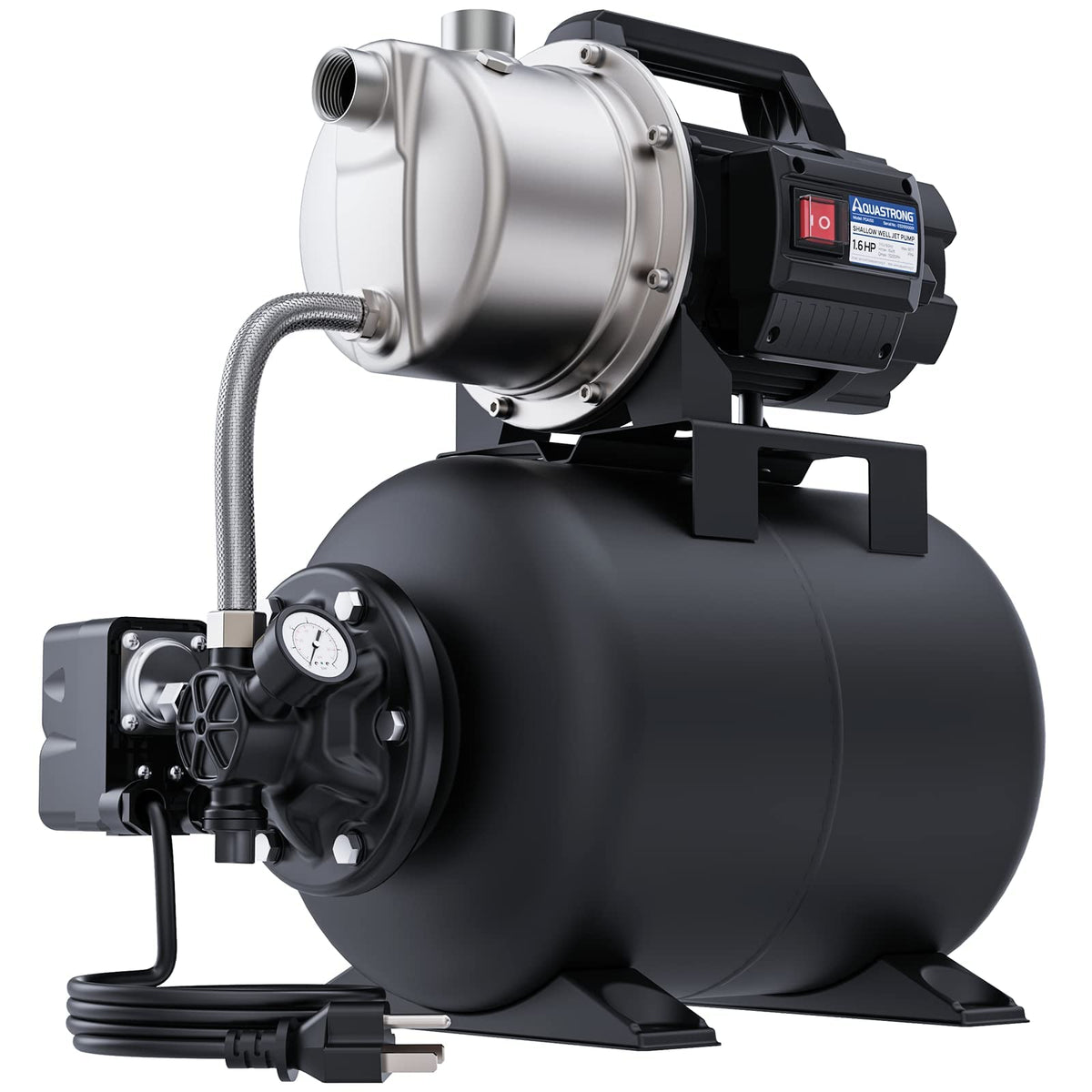 Aquastrong 115V Shallow Well Garden Pump, Stainless Steel, 1320 GPH, Automatic Water Booster Jet Pump for Home, Garden, Lawn,Irrigation,1.6 HP with Pressure Tank