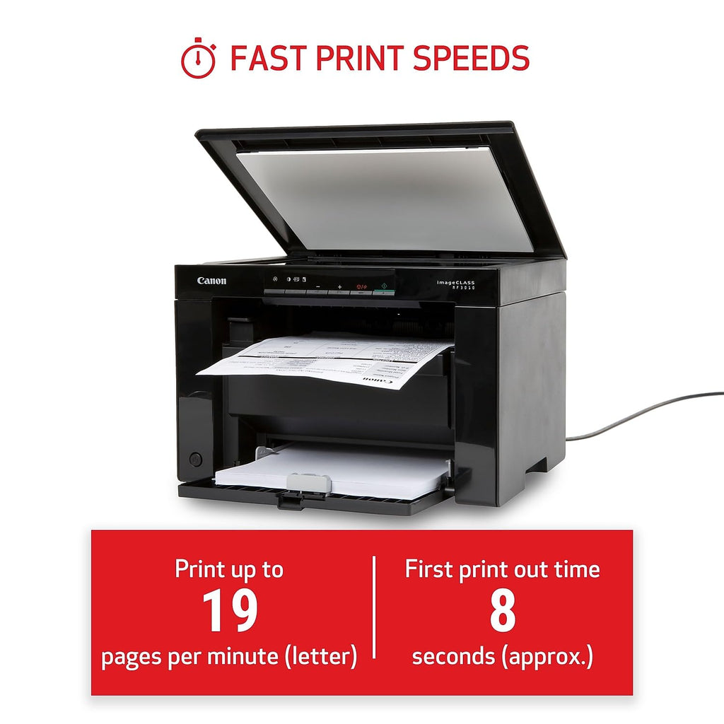 Canon imageCLASS MF3010 VP - Wired Monochrome Multifunction Laser Printer with Scanner, Copier, USB Cable Included, Up To 2,300 Page Toner Yield in Box, 19 PPM, Black