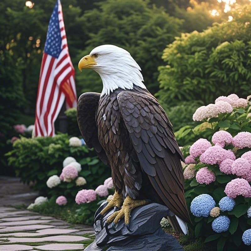 Bald Eagle Statue Outdoor - Large American Eagle Figurine for Garden 24.4"H