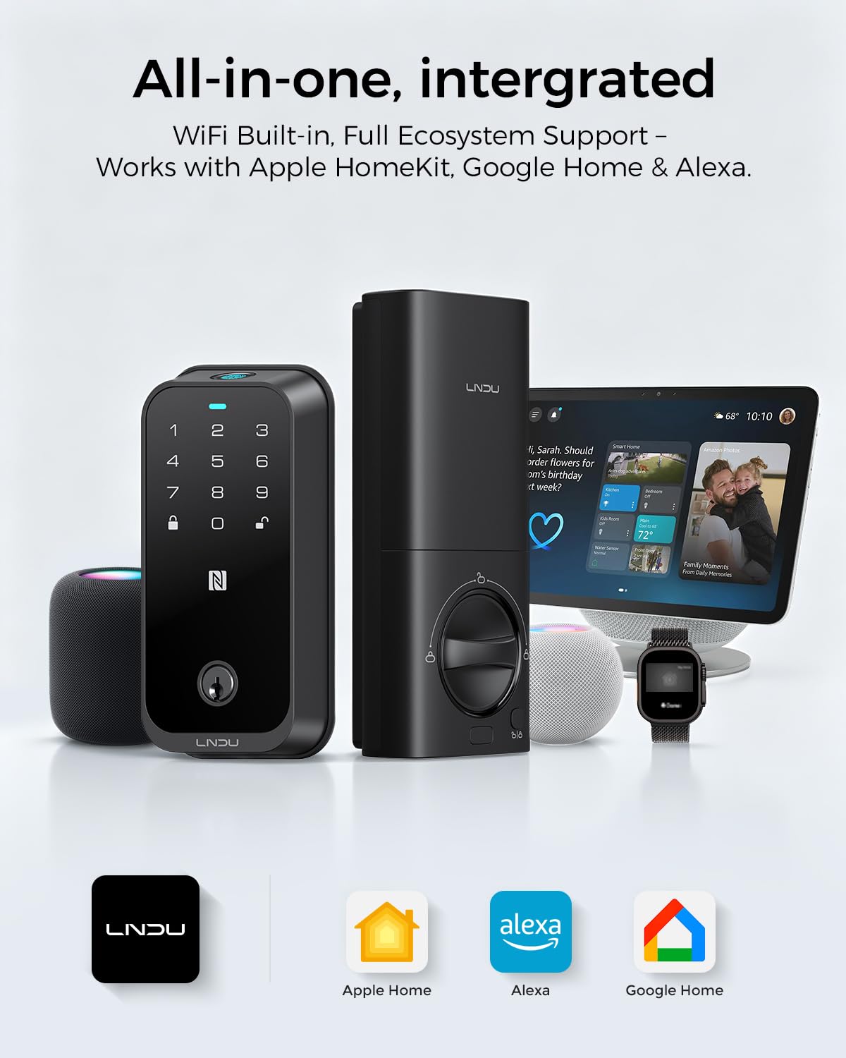 WiFi Smart Lock HomeKey Keyless Entry Door Lock Fingerprint Deadbolt