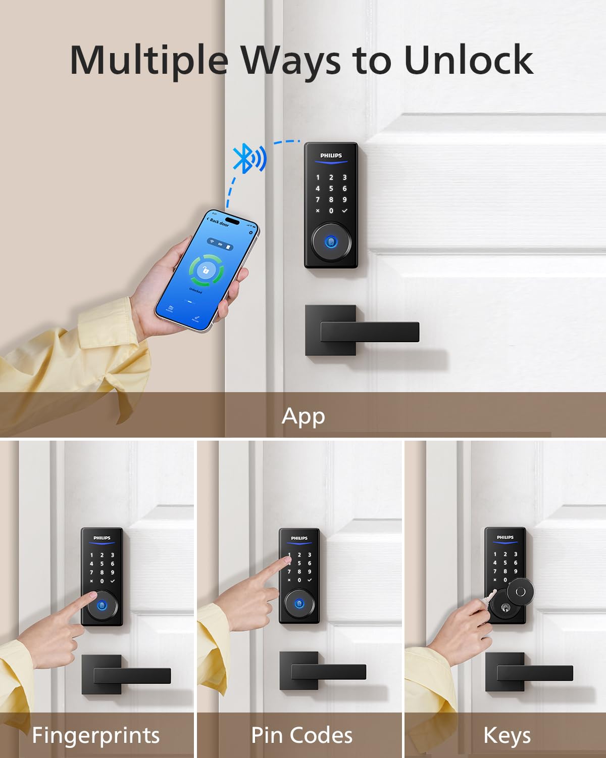 Philips Smart Lock with Door Lever, APP Control, Fingerprint Unlock