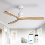Sofucor 48 Inch Smart Wood Ceiling Fans with Lights, Flush/Downrod Mount