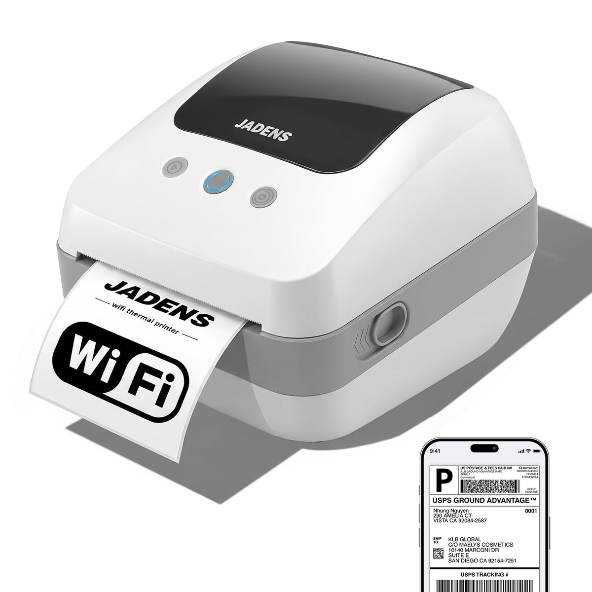 JADENS Dual-Band Wi-Fi 4x6 Shipping Label Printer for Small Business & Home