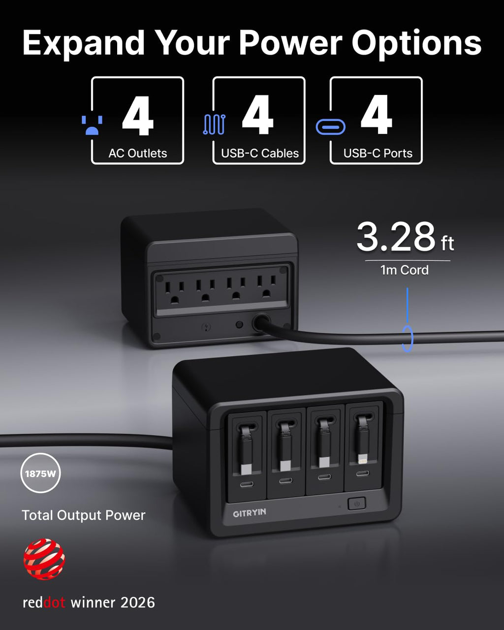 12-in-1 Desktop Charging Station, 160W USB Retractable GaN Charger