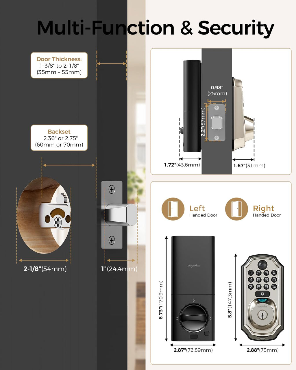 WiFi Camera Smart Lock, 5-in-1 Keyless Deadbolt for Front Door