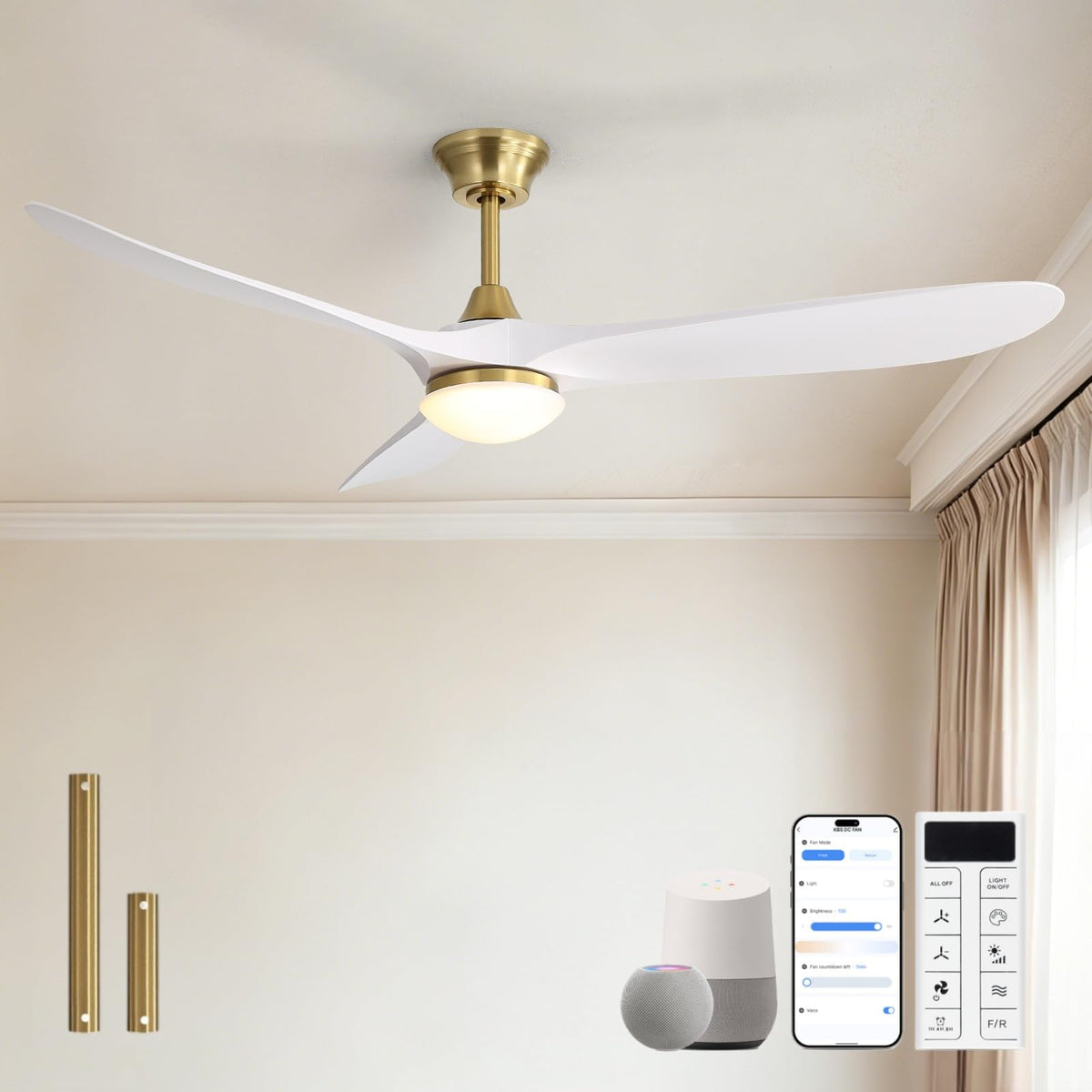 Sofucor 48 Inch Smart Wood Ceiling Fans with Lights, Flush/Downrod Mount