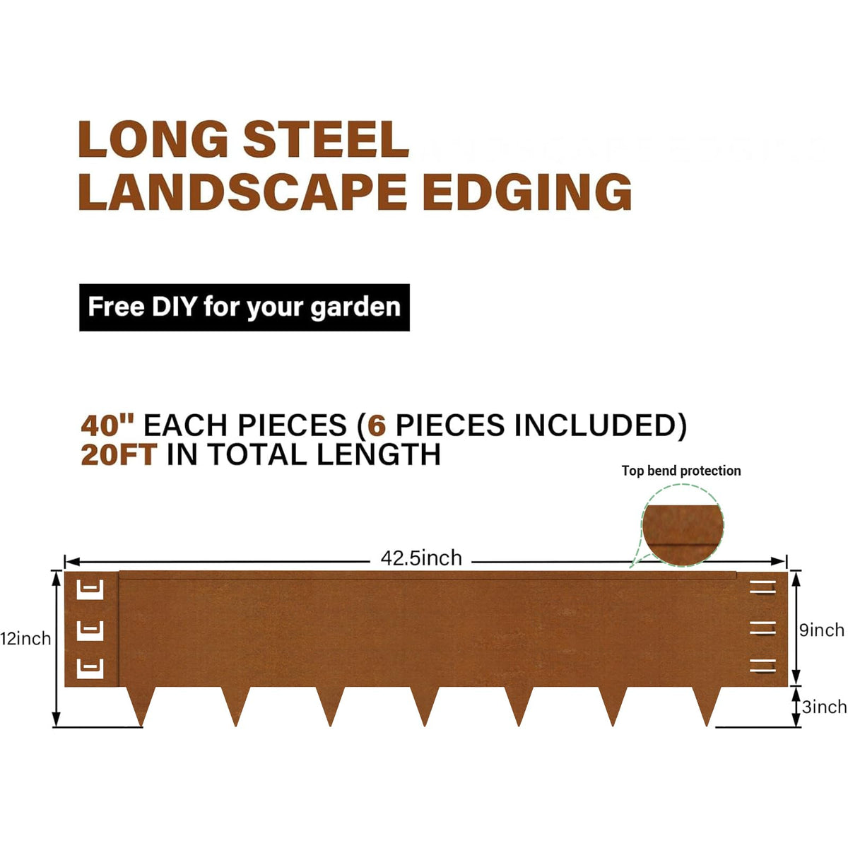 Cor-Ten Steel Landscape Edging 12 Inch,6-Pack (20Ft Total)