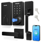 Philips Upgraded Wi-Fi Smart Front Door Lock Set, Fingerprint Keyless Entry Deadbolt, Keypad Lock with Handle, App Remote Control, IP53 Waterproof, Auto Lock, Anti-Peeping Password, Easy Install