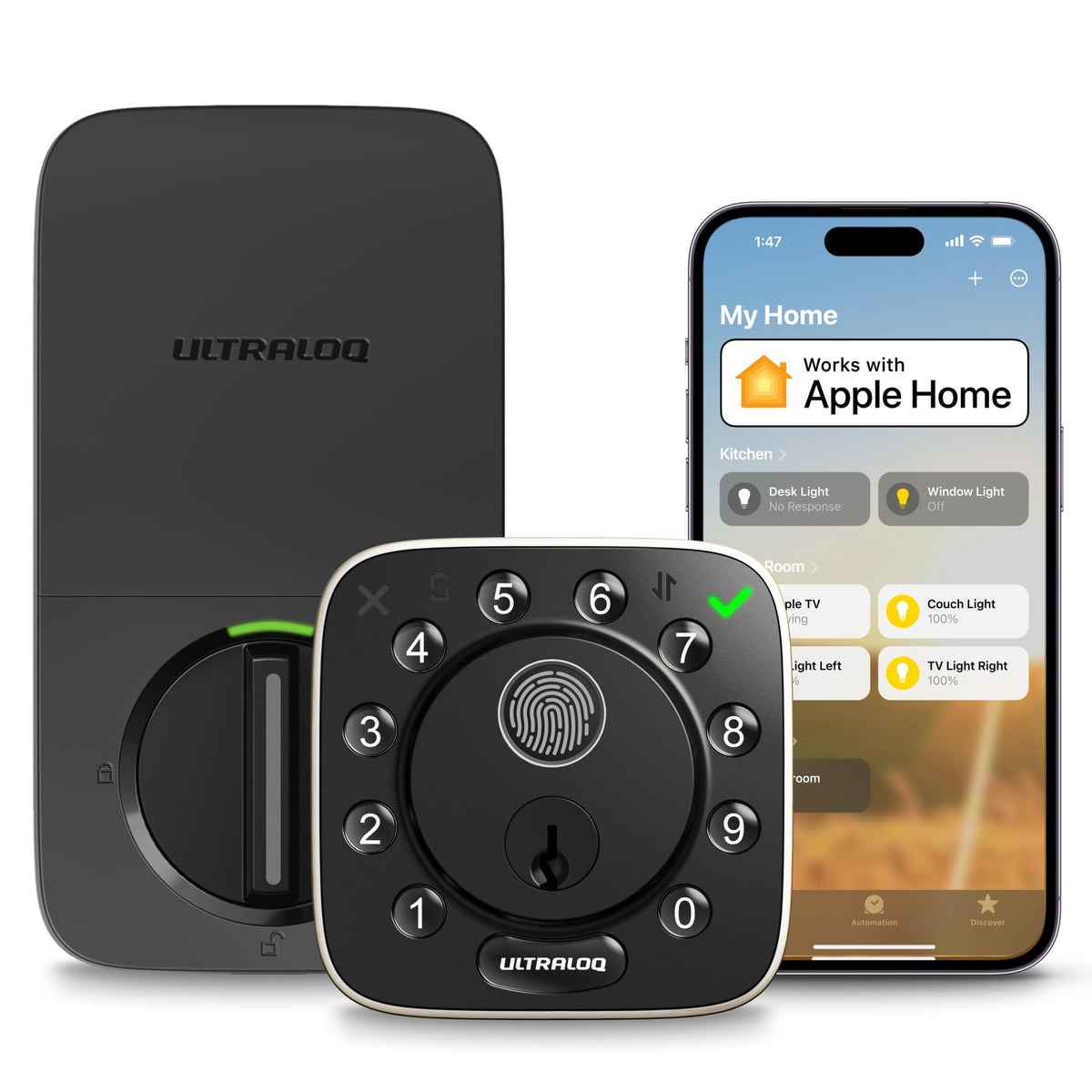 ULTRALOQ Bolt Fingerprint WiFi Smart Lock with Sensor, Remote Access, Black