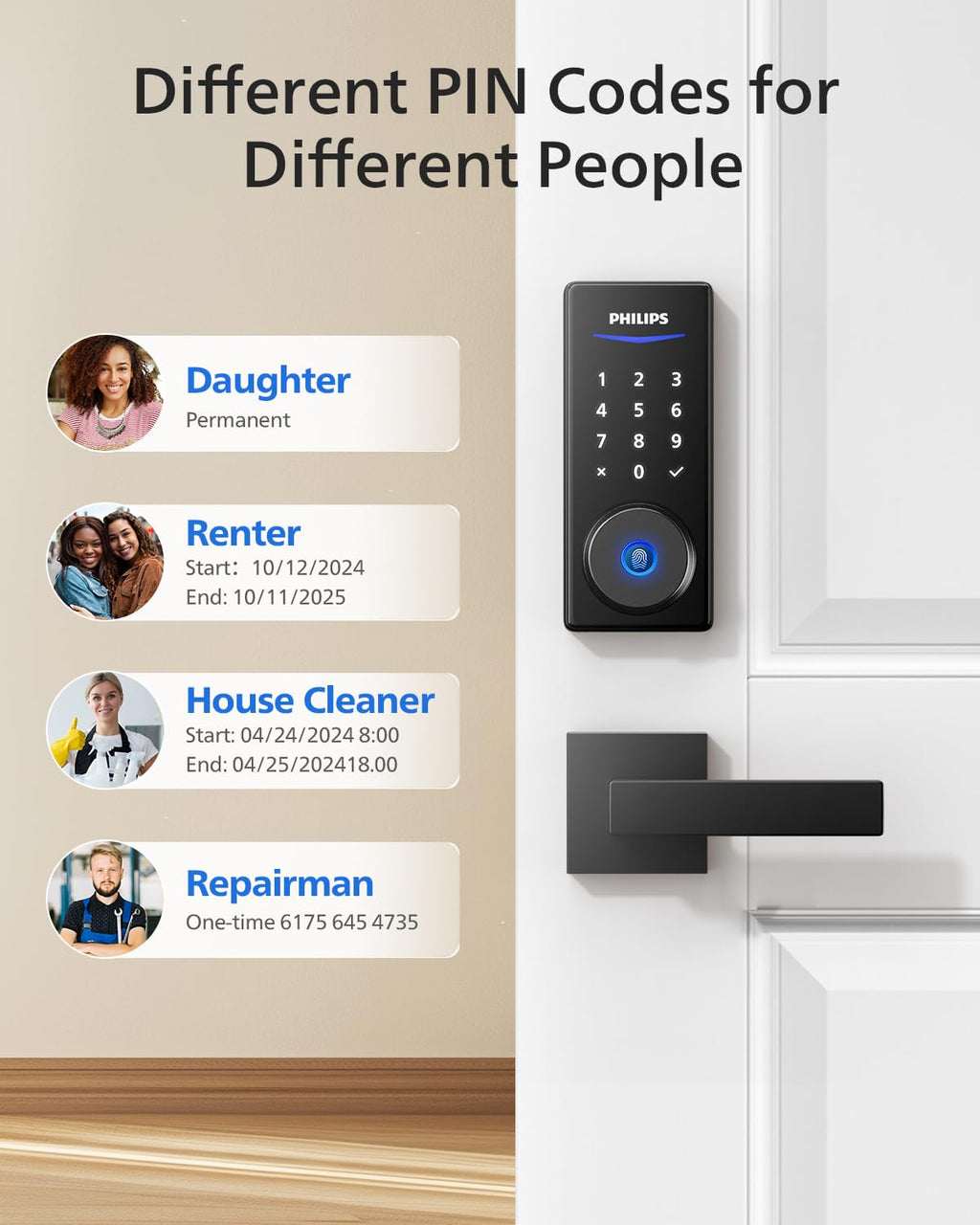 Philips Smart Lock with Door Lever, APP Control, Fingerprint Unlock