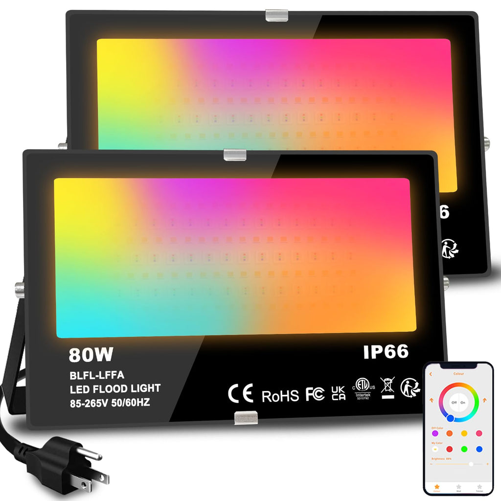 LED Flood Light Outdoor 800W Equivalent 8000LM RGB Landscape Lighting