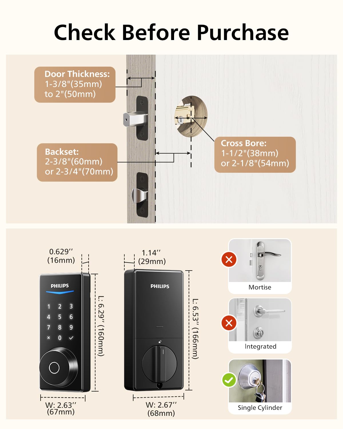 Philips Smart Lock Matter Over Thread, Fingerprint Door Lock, Touchscreen Keypad, Keyless Entry Door Lock with Remote App Control, Auto Lock, Compatible with Apple Home, Alexa and Google Home