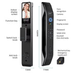 3D Face Recognition Smart Door Lock with Video Intercom, Tuya App Remote Access, Biometric Fingerprint & Palm Print Unlock, Heavy Duty Aluminum Mortise Lock for Home & Office (Black)