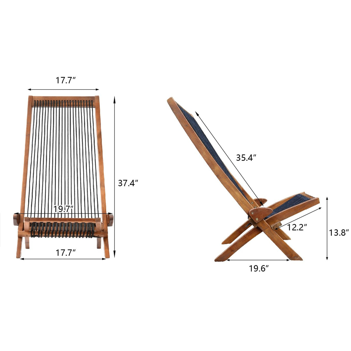 Knocbel Outdoor Folding Chair, Low Profile Patio Lounge Chair with Ergonomic Seat and Tall Slanted Back for Porch Deck Lawn Garden, 250lbs Weight Capacity (Brown and Black)