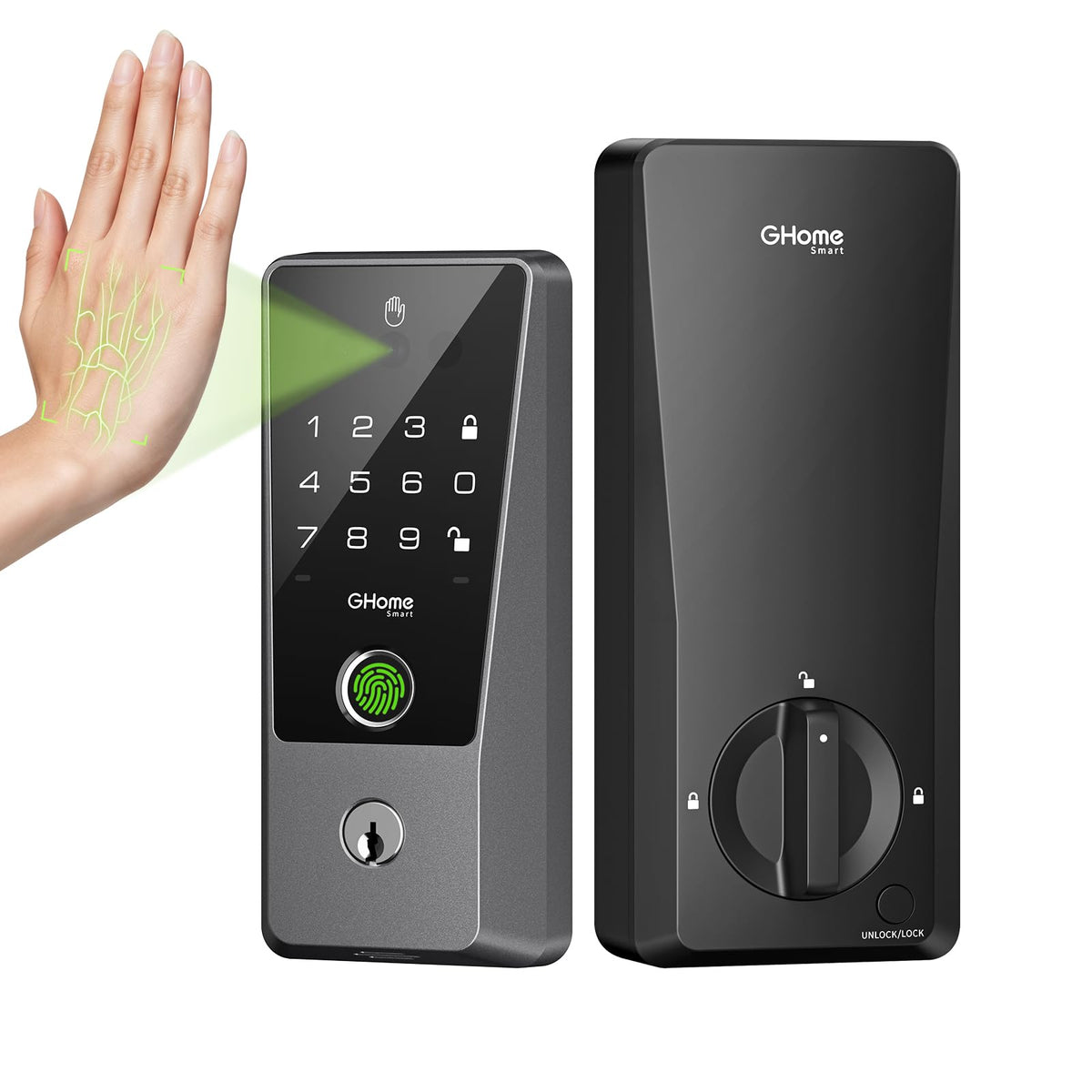 GHome Smart Palm Vein Lock, 6-in-1 WiFi Keyless Deadbolt for Front Door
