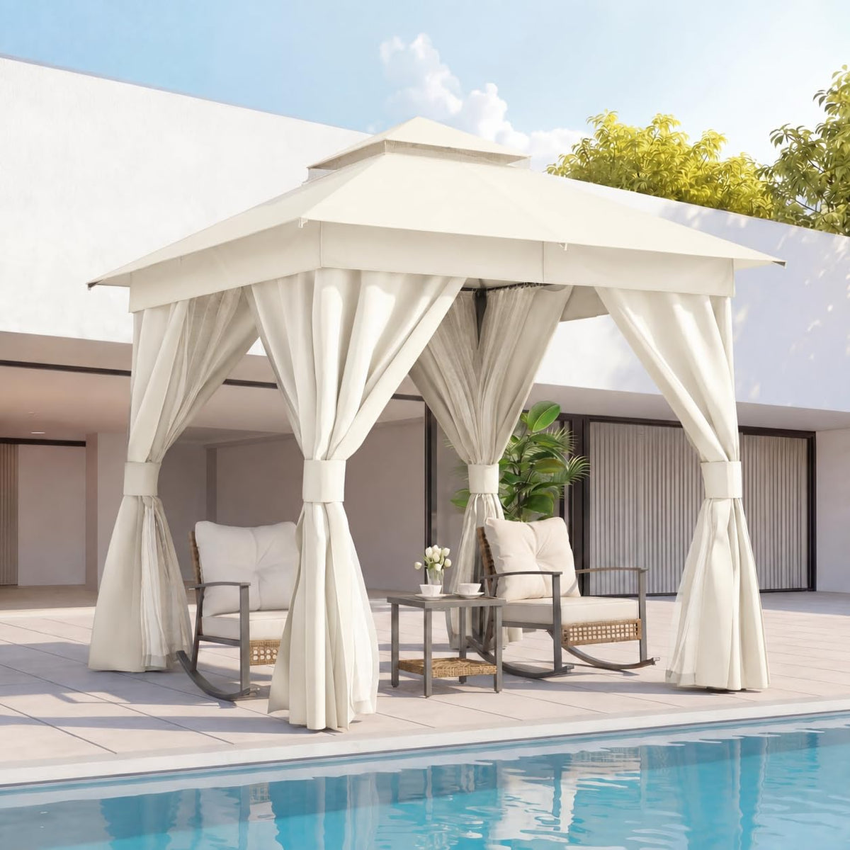 10x10 Arc Gazebo Canopy with Curtains & Double Roof