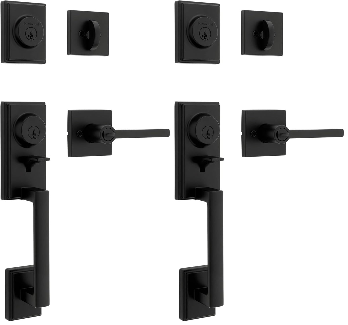 Kwikset Peralta Front Door Lock Handle and Deadbolt Set, Entry Handleset Exterior with Interior Reversible Lever, Matte Black, Pick Resistant SmartKey Rekey Deadbolt Security
