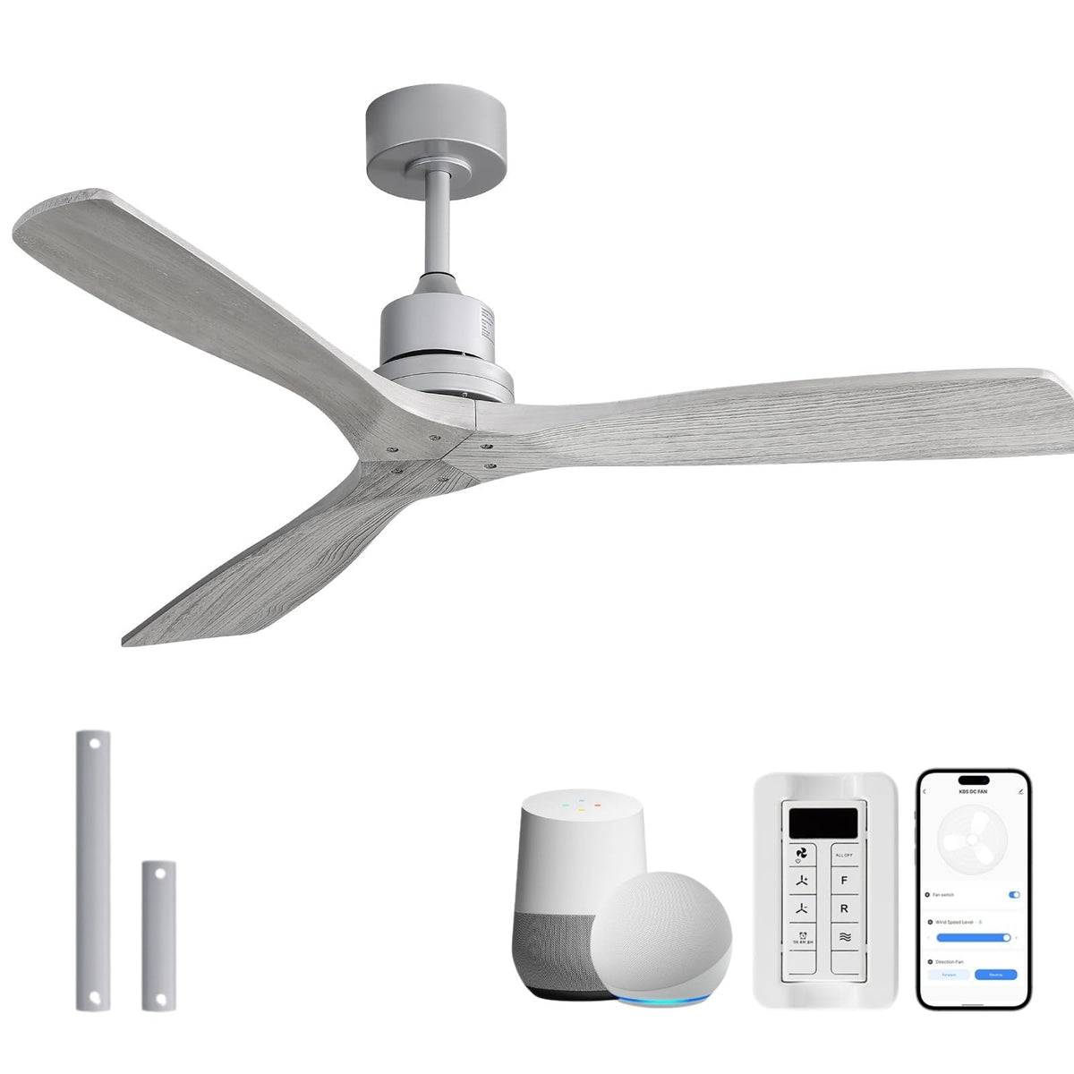 Sofucor 48 Inch Smart Wood Ceiling Fans with Lights, Flush/Downrod Mount
