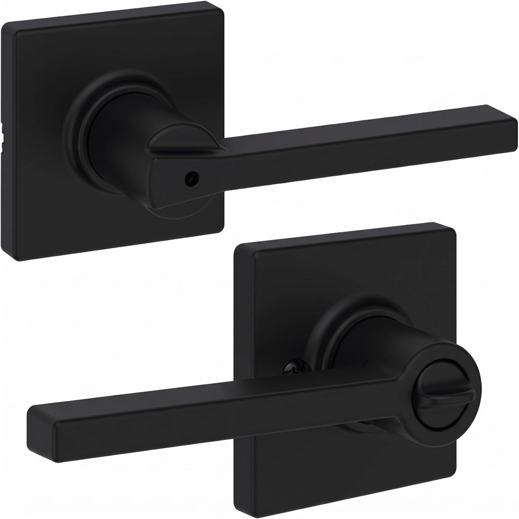 Kwikset Casey Entry Door Handle with Lock and Key, Secure Keyed Reversible Lever Exterior, for Front Entrance and Bedrooms, Matte Black, 4 Pack, Pick Resistant SmartKey Rekey Security and Microban