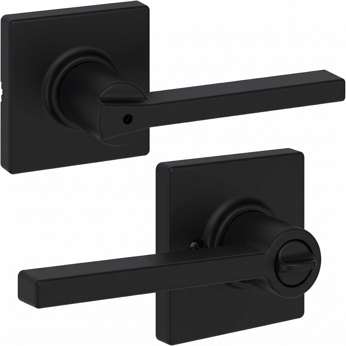 Kwikset Casey Entry Door Handle with Lock and Key, Secure Keyed Reversible Lever Exterior, for Front Entrance and Bedrooms, Matte Black, 4 Pack, Pick Resistant SmartKey Rekey Security and Microban