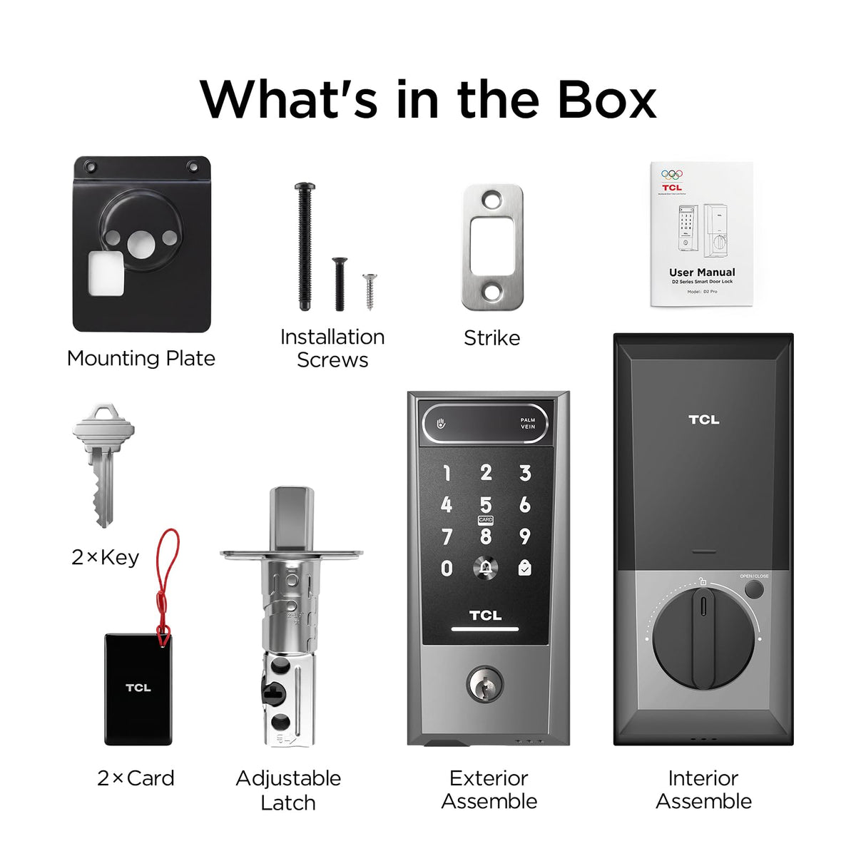 TCL Smart Lock D2 Pro, Palm Vein Keyless Entry Deadbolt Door Lock with APP