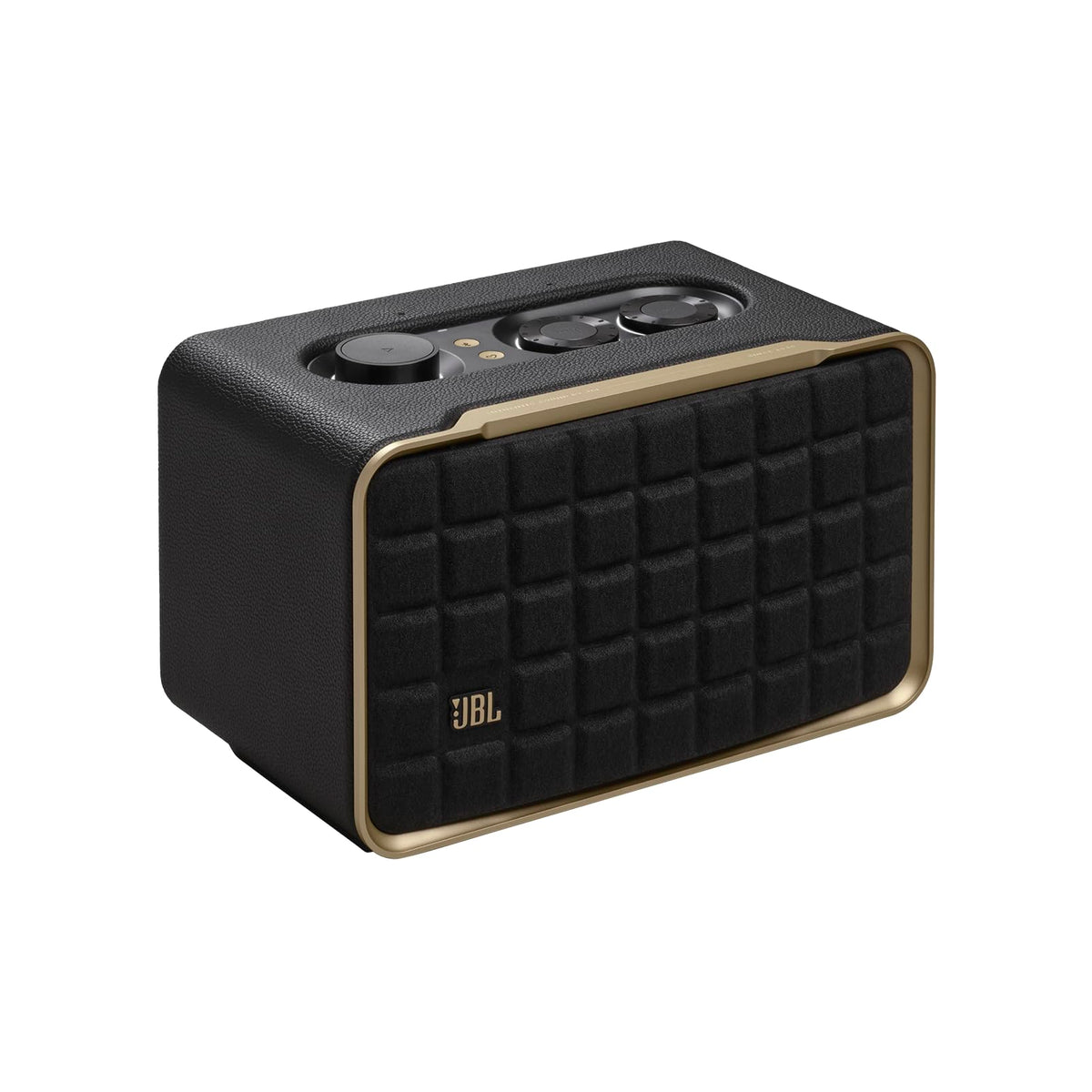 JBL Authentics 200 - Retro Style Smart Home Speaker with Built in Wi-Fi, Bluetooth and Voice Assistants, Alexa and Google Assistant, Multi-Room Playback, Automatic self Tuning (White/Gold)