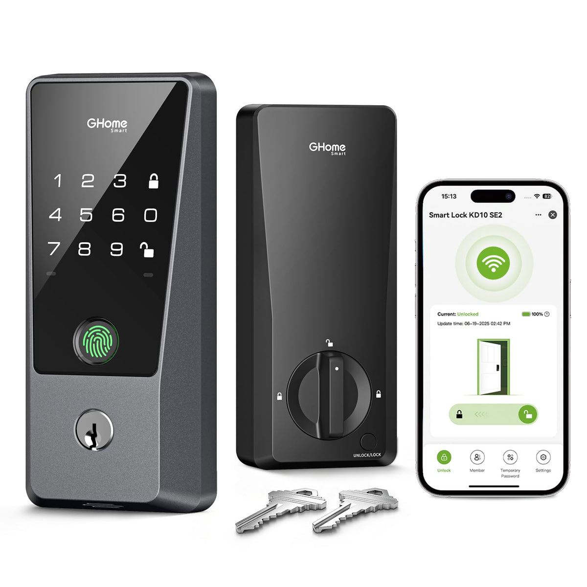 GHome Smart Door Lock with Fingerprint,Keypad & App Control for Front Doors