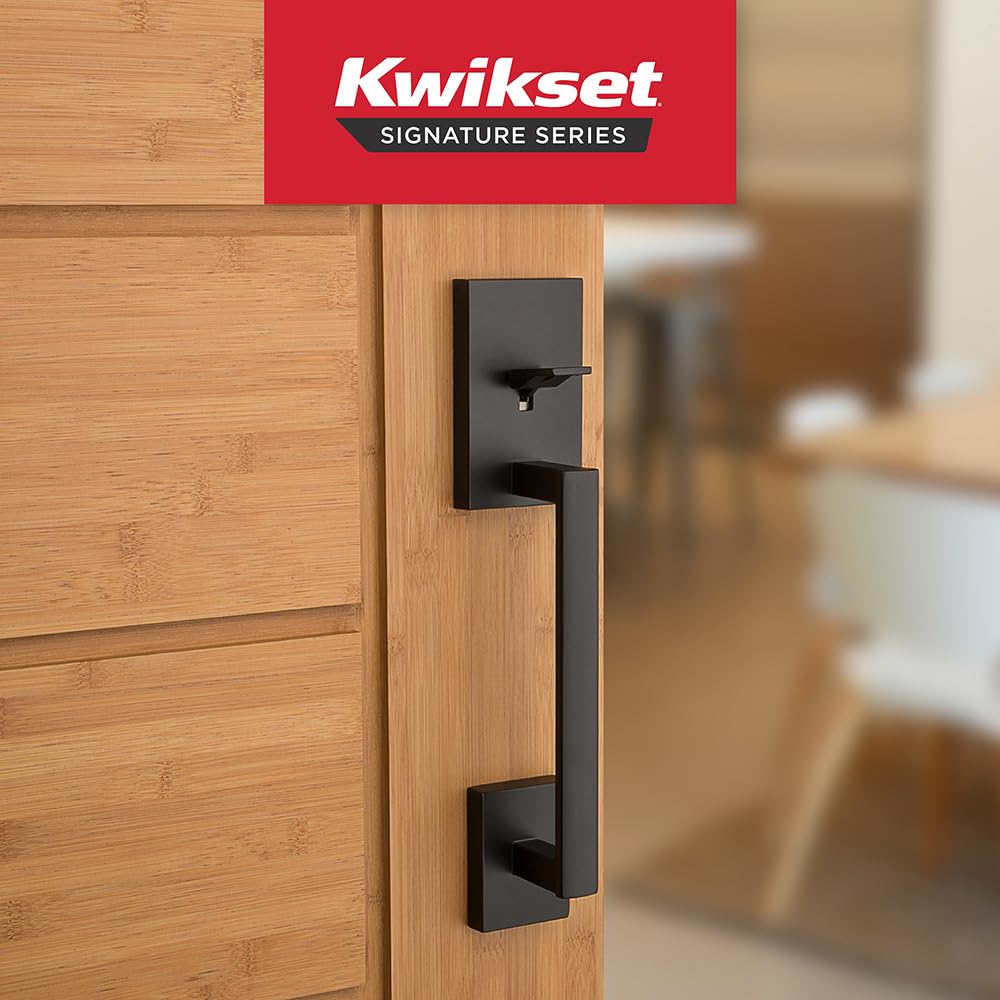 Kwikset San Clemente Front Entry Door Handle Set, No Lock, Matte Black