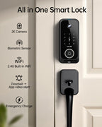 Hornbill Video Smart Lock with Camera: 10-in-1 Ring+2K Camera+Doorbell+Fingerprint Keyless Entry Door Lock, Built-in WiFi Deadbolt(only 2.4G), Two-Way Audio/App Remote Control/PIR, No Monthly Fee