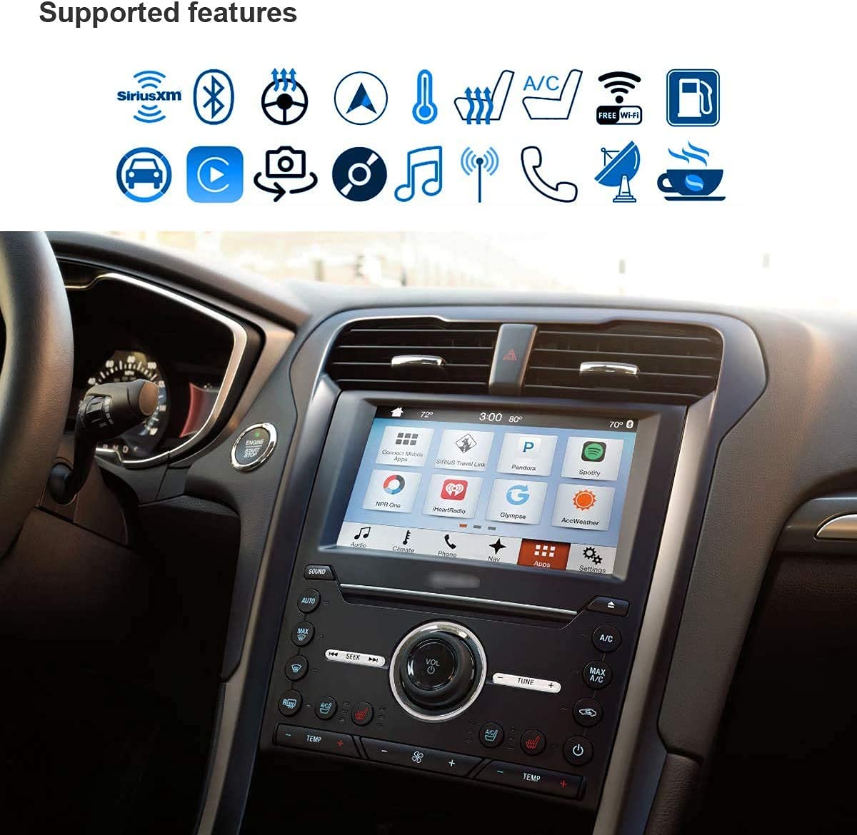 Complete SYNC 2 to SYNC 3 Upgrade Kit fits for Ford Lincoln 8 Inch Capacitive Touchscreen SYNC 3 APIM Module USB Interface Module w/Carplay SYNC 3.4 Software Version NA 222 MAP