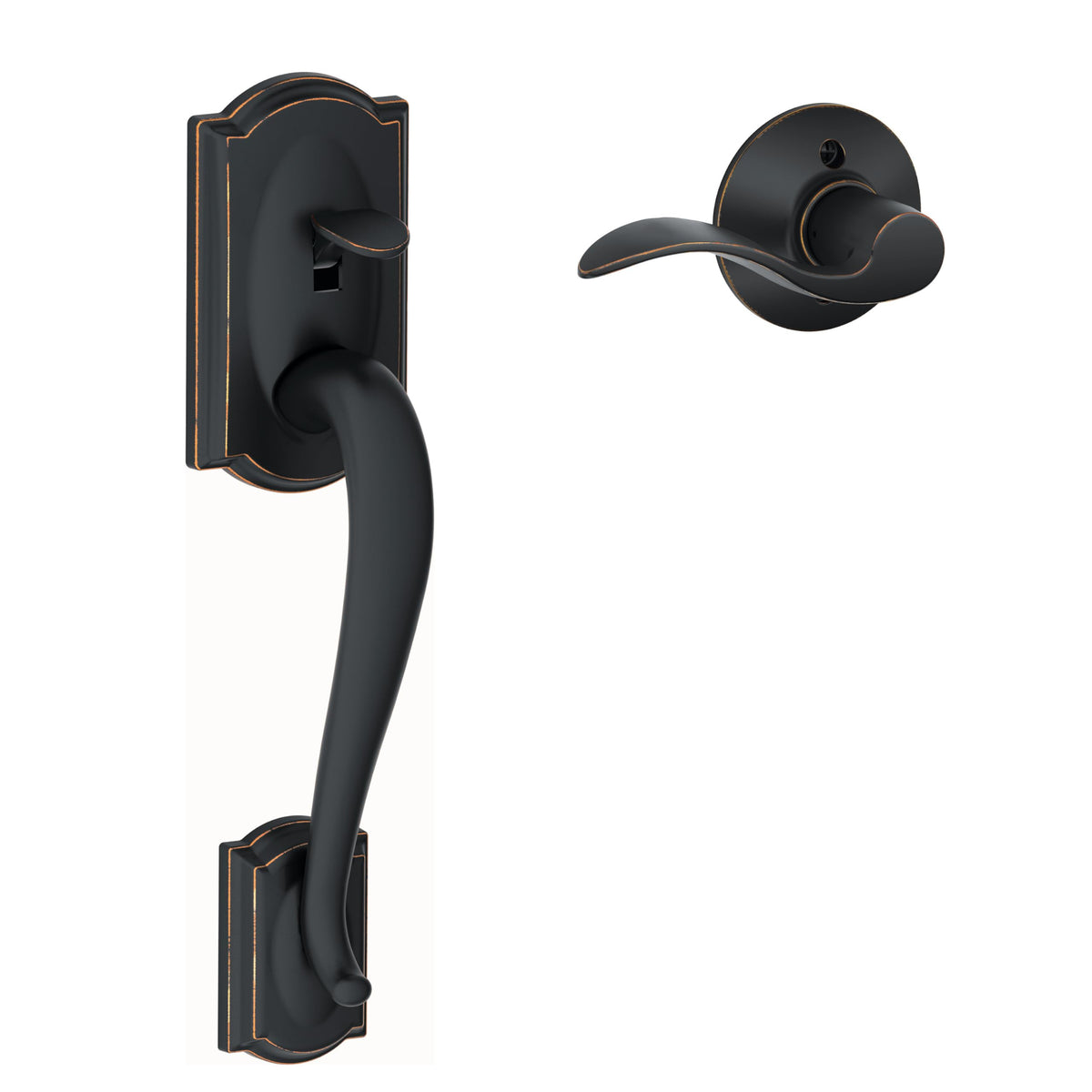 SCHLAGE Camelot Entry Handleset, Right Hand Accent Lever, Aged Bronze