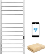 Smart WiFi Towel Warmer Wall Mounted with Built-in Timer and Temperature Adjust Control, 4 Bars Electric Stainless Steel Heated Towel Racks for Bathroom Matte Black