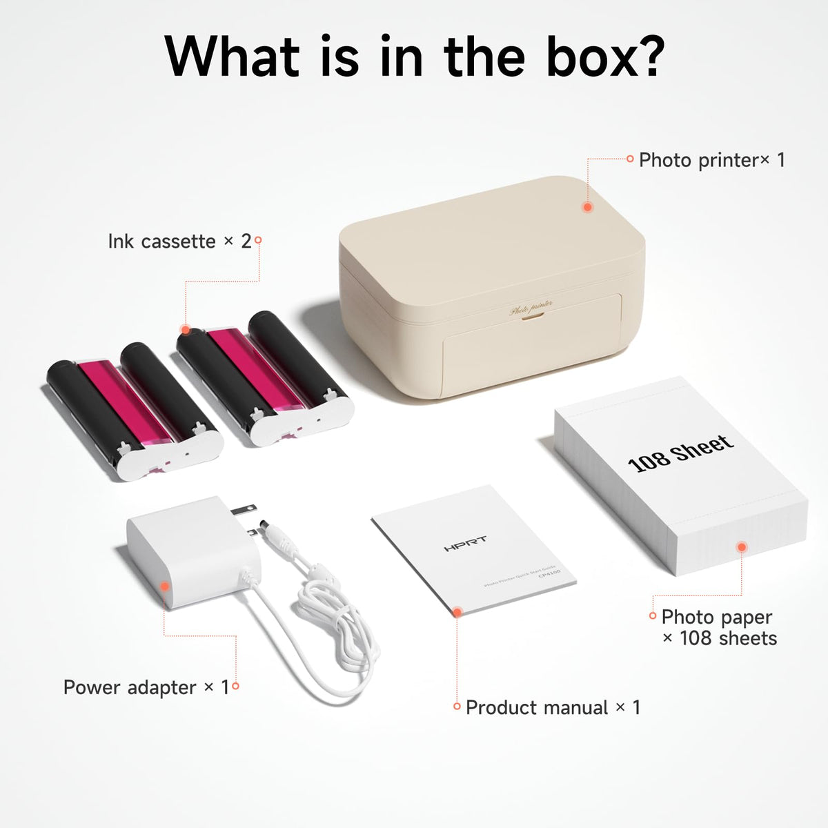 HPRT 4x6 Photo Printer with 108 Sheet Photo Paper& 2 Ribbon