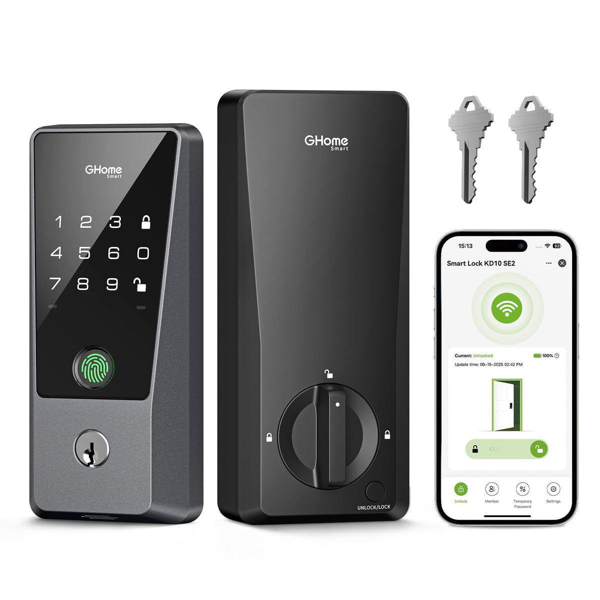 GHome Smart Wifi Door Lock, 5-in-1 Fingerprint Keyless Entry Door Lock