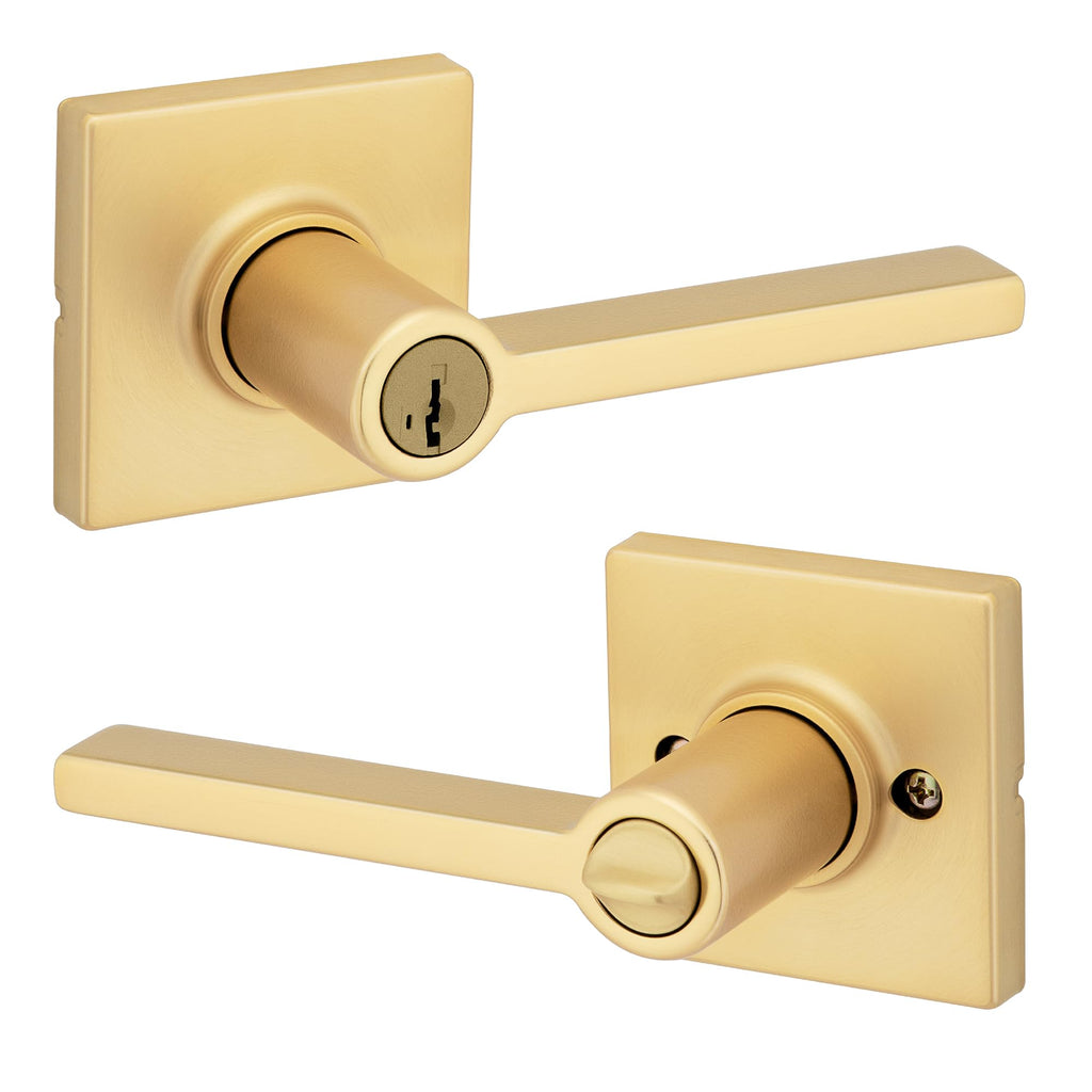 Kwikset Casey Entry Door Handle with Lock and Key, Secure Keyed Reversible Lever Exterior, for Front Entrance and Bedrooms, Matte Black, 4 Pack, Pick Resistant SmartKey Rekey Security and Microban