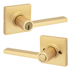 Kwikset Casey Entry Door Handle with Lock and Key, Secure Keyed Reversible Lever Exterior, for Front Entrance and Bedrooms, Matte Black, 4 Pack, Pick Resistant SmartKey Rekey Security and Microban