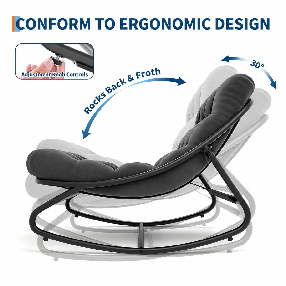 Indoor Outdoor Rocking Chair, Metal Frame Egg Rocker with Cushion