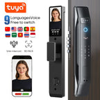 3D Face Recognition Smart Lock with Camera, Palm Vein Door Lock, Keyless Entry Fingerprint Smart Mortise Lock for Front Door, 4" HD Screen,Auto-Lock,Compatible with Tuya App, Front Door Security