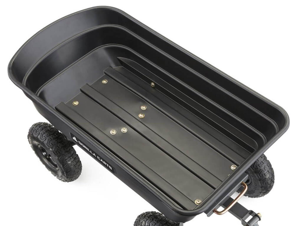 Gorilla Carts 600 lb Poly Garden Dump Cart, 4 Cu Ft Wagon, Quick-Release