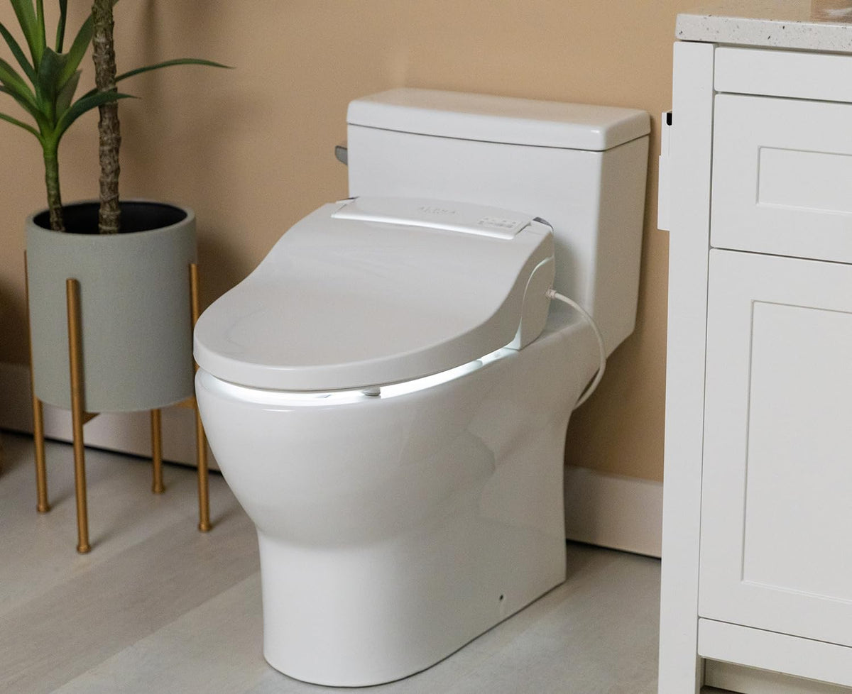 ALPHA BIDET JX2 Elongated Bidet Toilet Seat, White, Endless Warm Water, *NEW* Bowl Mist, LED Light, Quiet Operation, Wireless Remote, Stainless Steel Nozzle, Sittable Lid, 3 Year Warranty