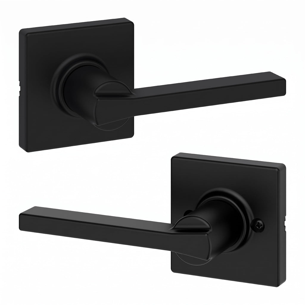Kwikset Casey Entry Door Handle with Lock and Key, Secure Keyed Reversible Lever Exterior, for Front Entrance and Bedrooms, Matte Black, 4 Pack, Pick Resistant SmartKey Rekey Security and Microban