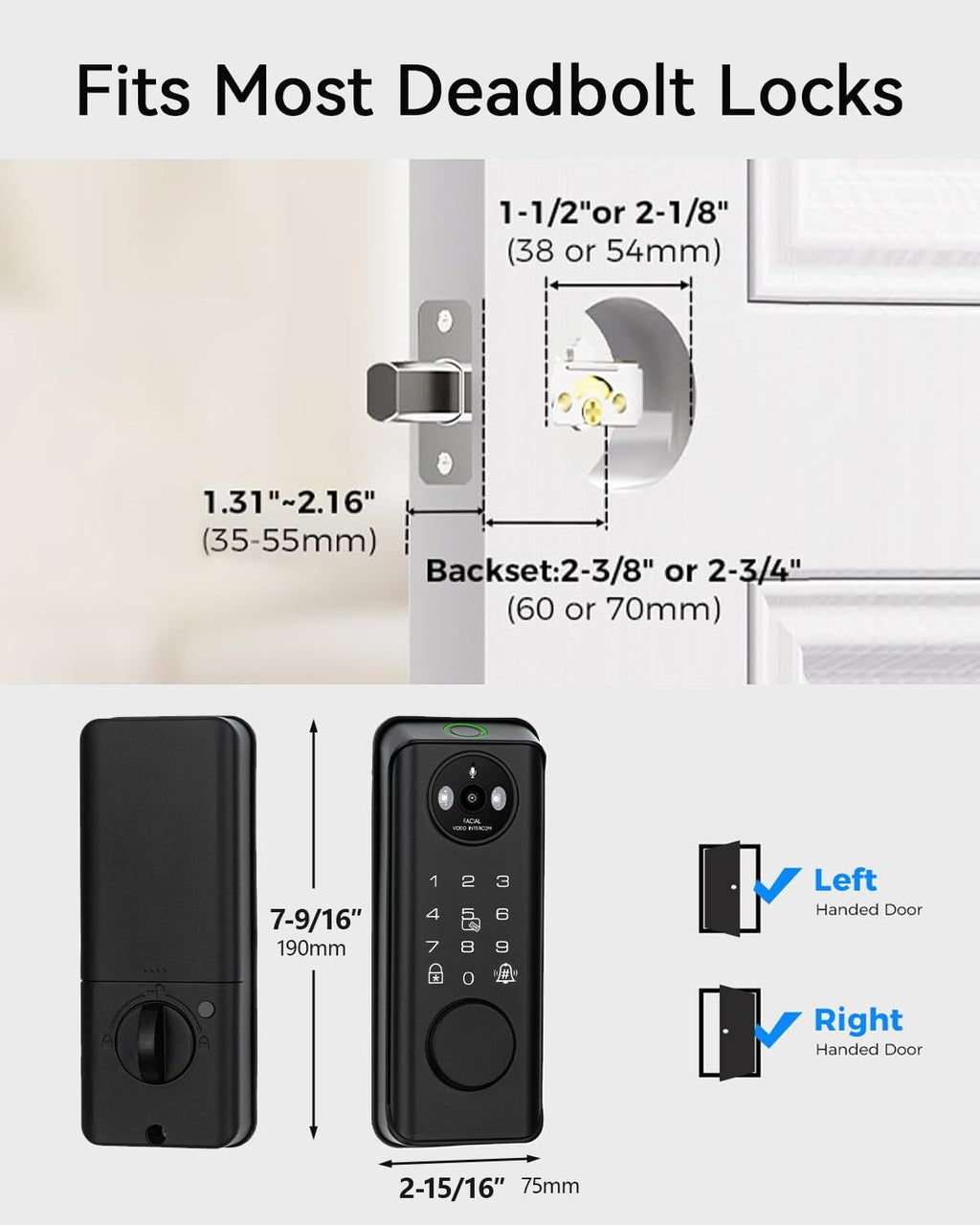 3D Face Recognition Smart Lock with Camera, Tuya APP Remote Control