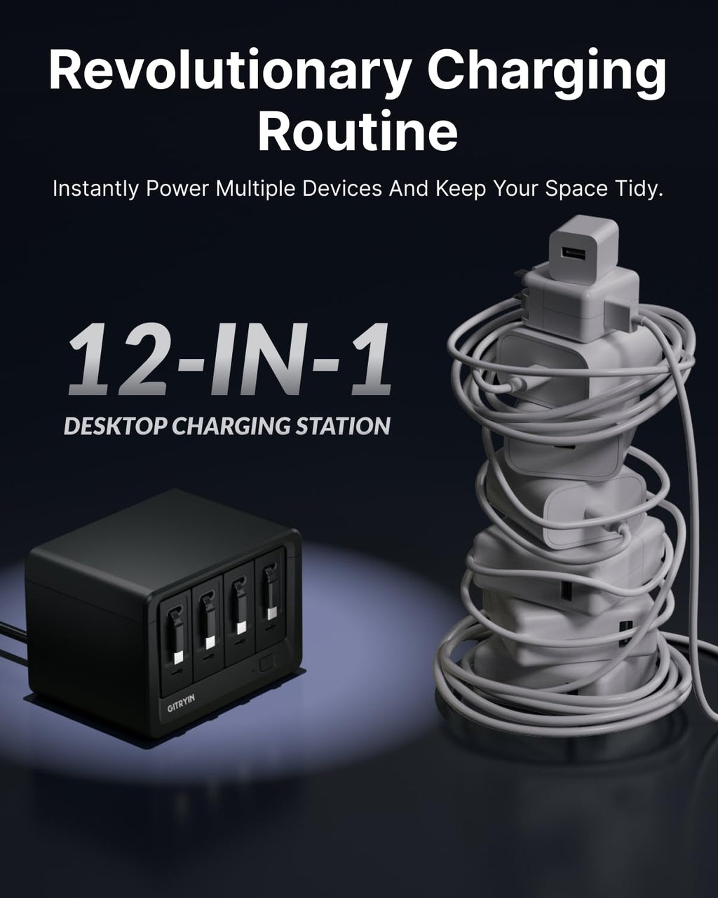 12-in-1 Desktop Charging Station, 160W USB Retractable GaN Charger