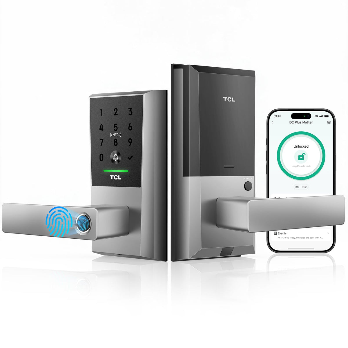 TCL Smart Lock, Palm Vein Keyless Entry Deadbolt with Matter Over Thread