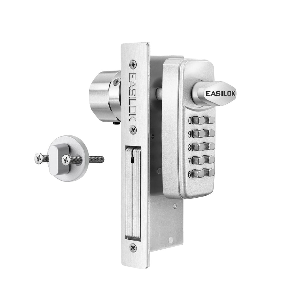 EASILOK Keyless Mechanical Storefront Lock, DIY No-Drill Commercial Mortise Replacement, Fits 1-1/8" Backset, Black, Hook Bolt