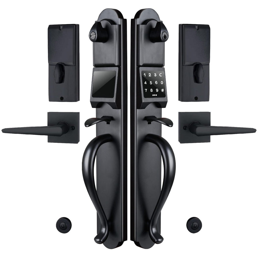 Keypad Deadbolt and Dummy for Double Front Door, Heavy Duty and Matte Black Finish, USMDHST2018DB-E-SET